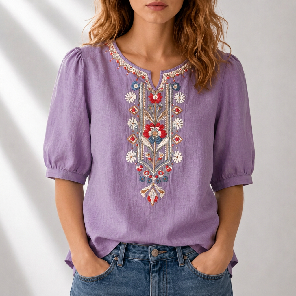 Lucia | Blomstret Broderet Bluse