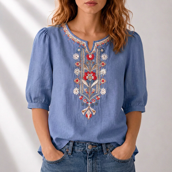 Lucia | Blomstret Broderet Bluse
