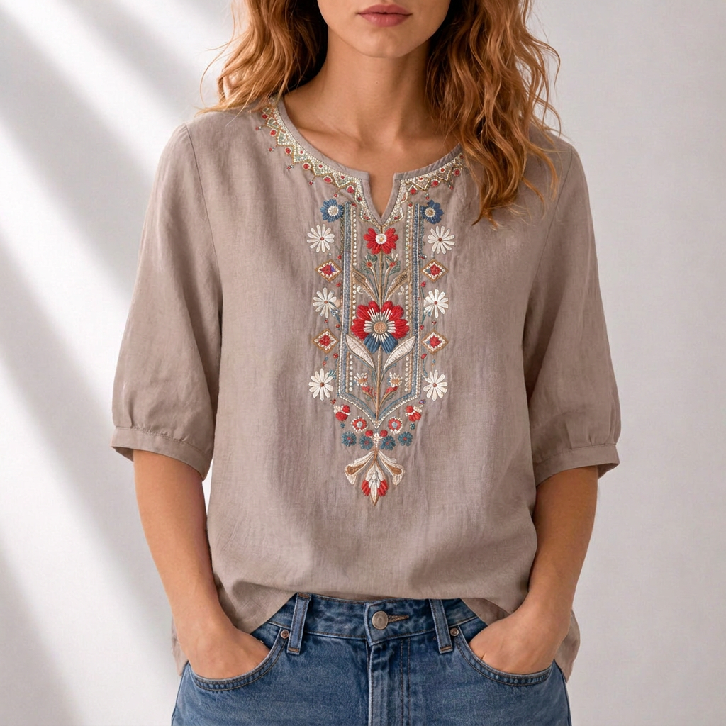 Lucia | Blomstret Broderet Bluse