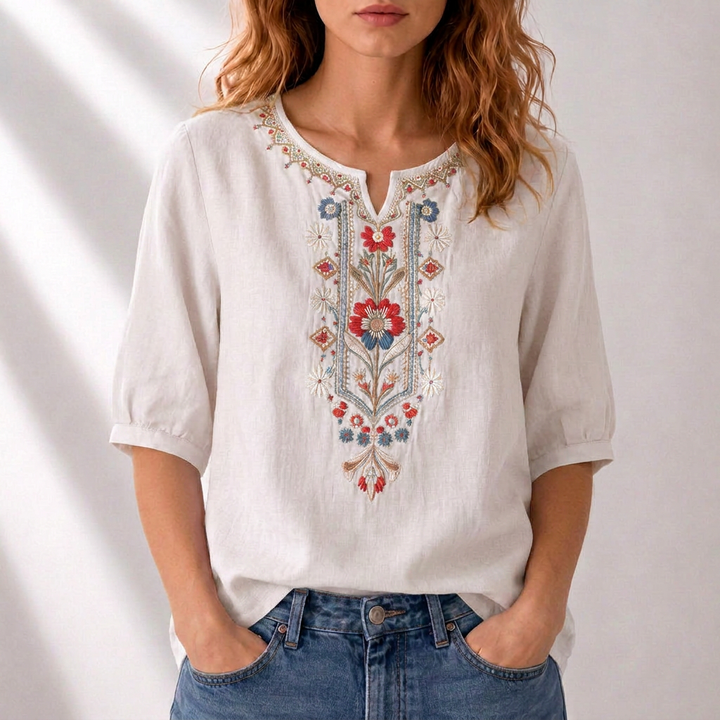 Lucia | Blomstret Broderet Bluse