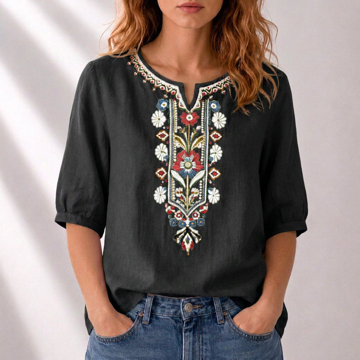 Lucia | Blomstret Broderet Bluse