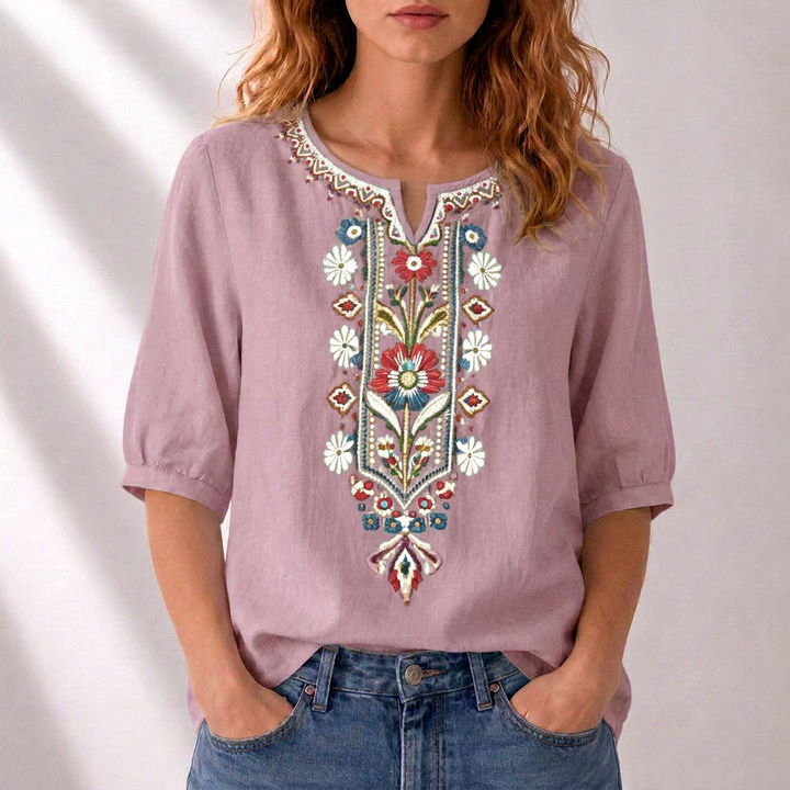 Lucia | Blomstret Broderet Bluse