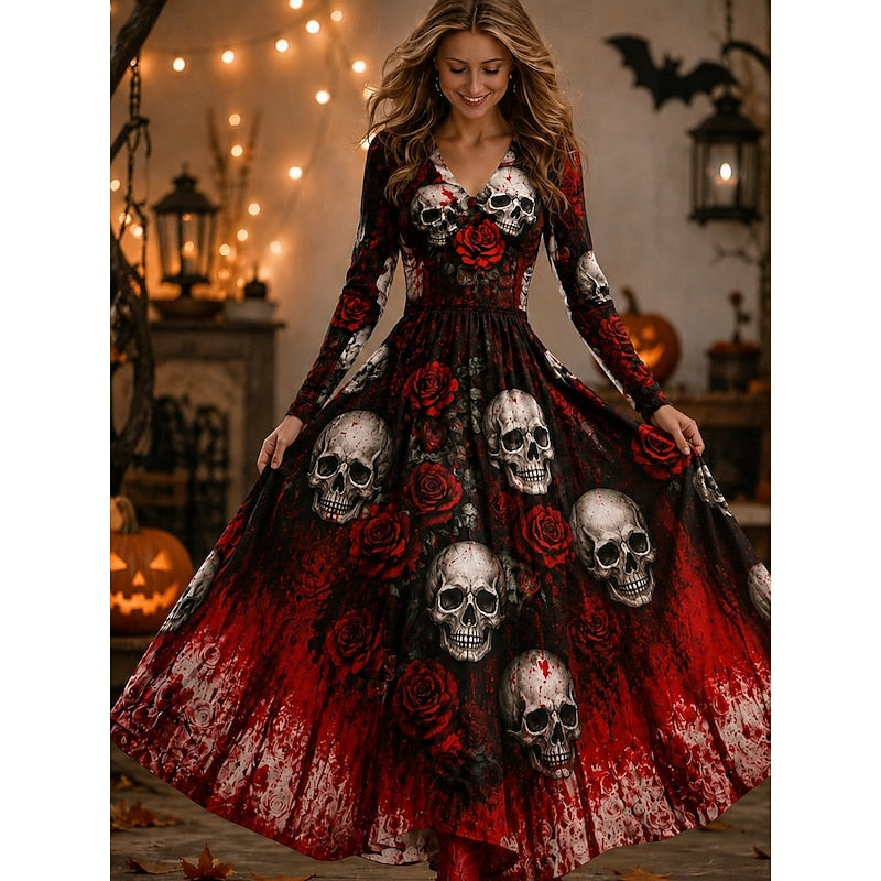 Seraphina | Halloween Skelet Print Maxi Kjole