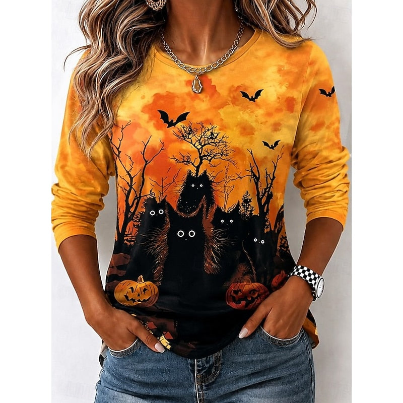 Efterår | Halloween Heks Grafik Langærmet Top