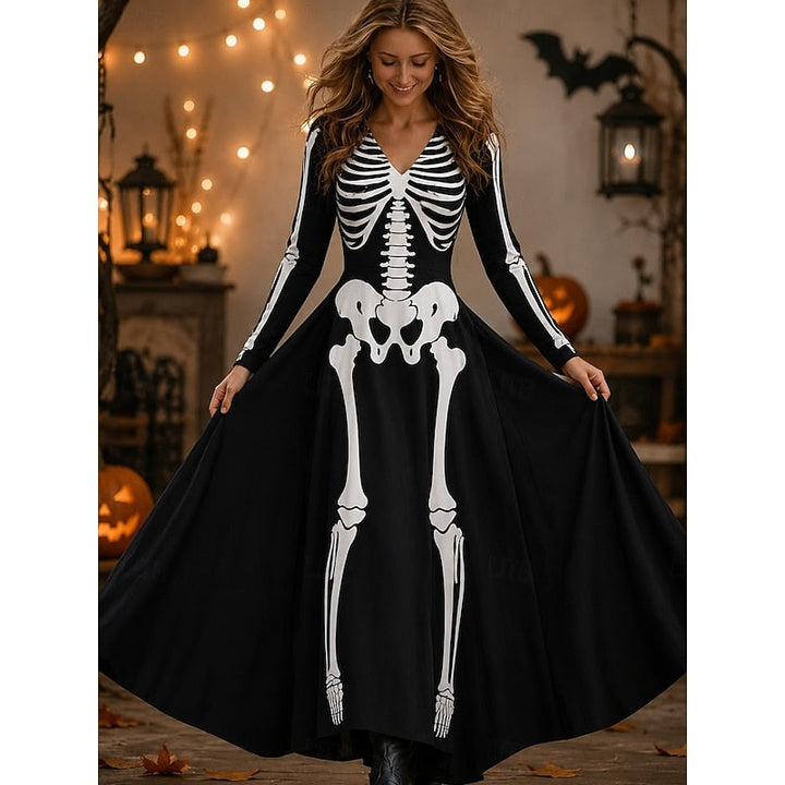 Seraphina | Halloween Skelet Print Maxi Kjole