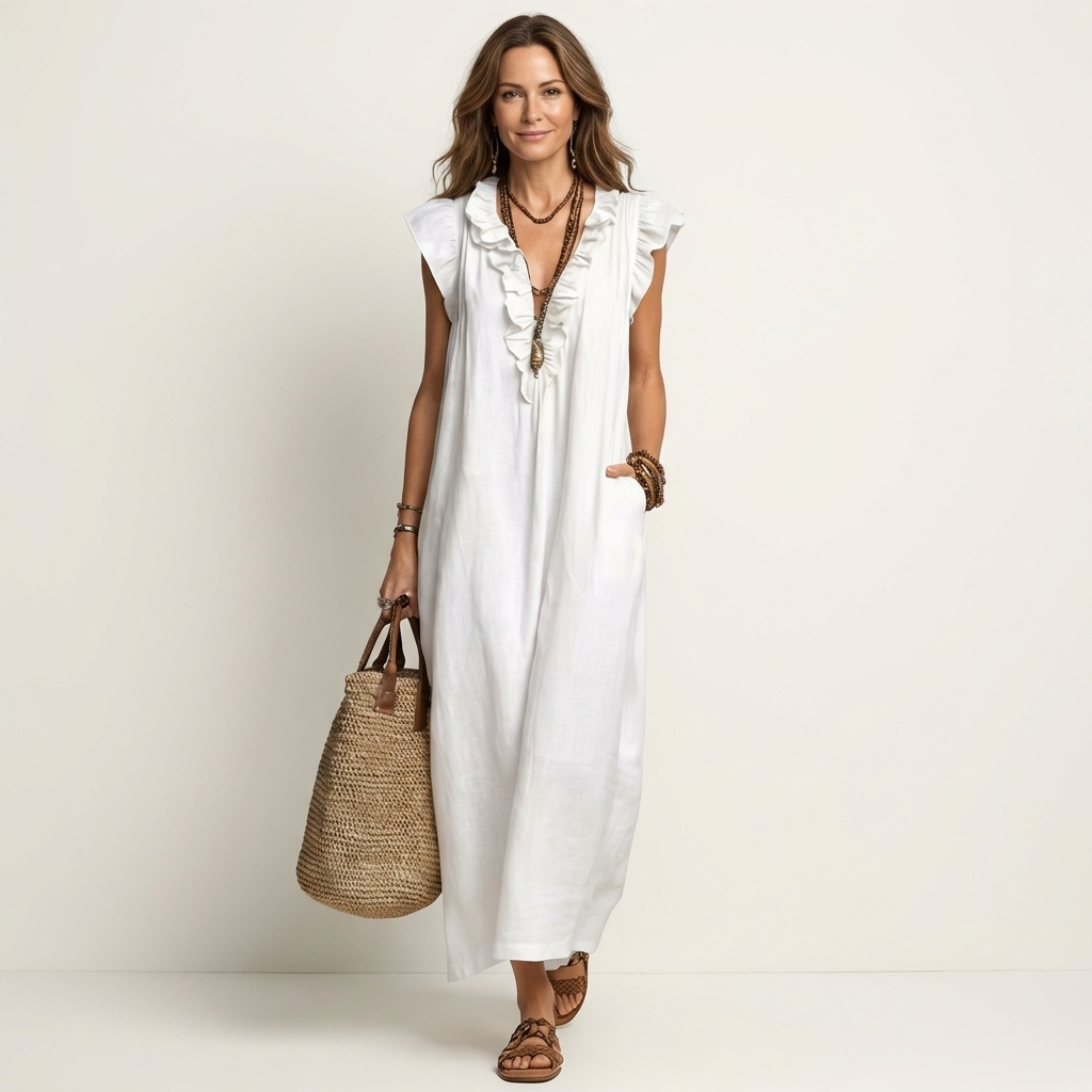 Arabella | Ruffle V-Neck Maxi Kjole