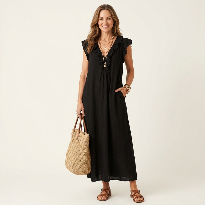 Arabella | Ruffle V-Neck Maxi Kjole
