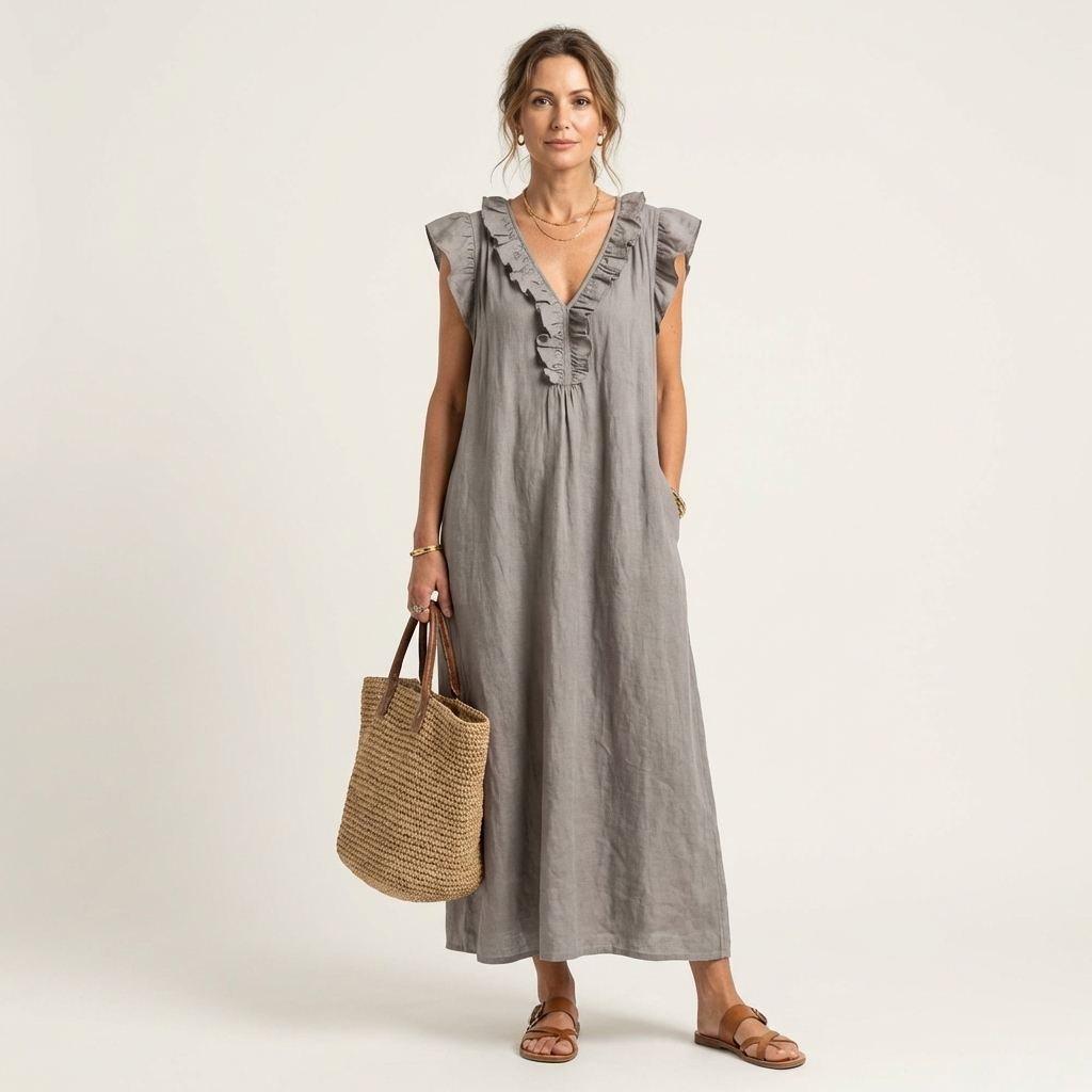 Arabella | Ruffle V-Neck Maxi Kjole