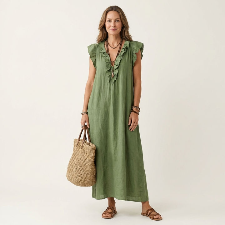 Arabella | Ruffle V-Neck Maxi Kjole