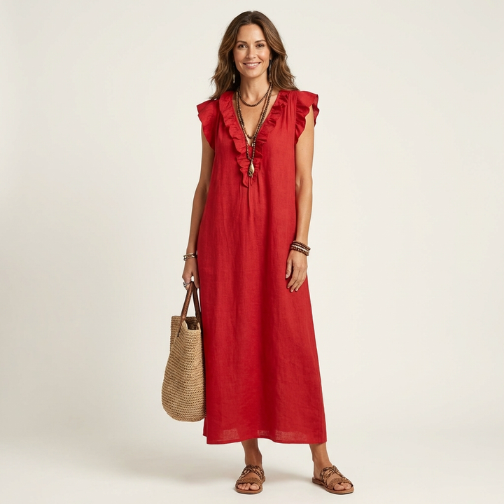 Arabella | Ruffle V-Neck Maxi Kjole