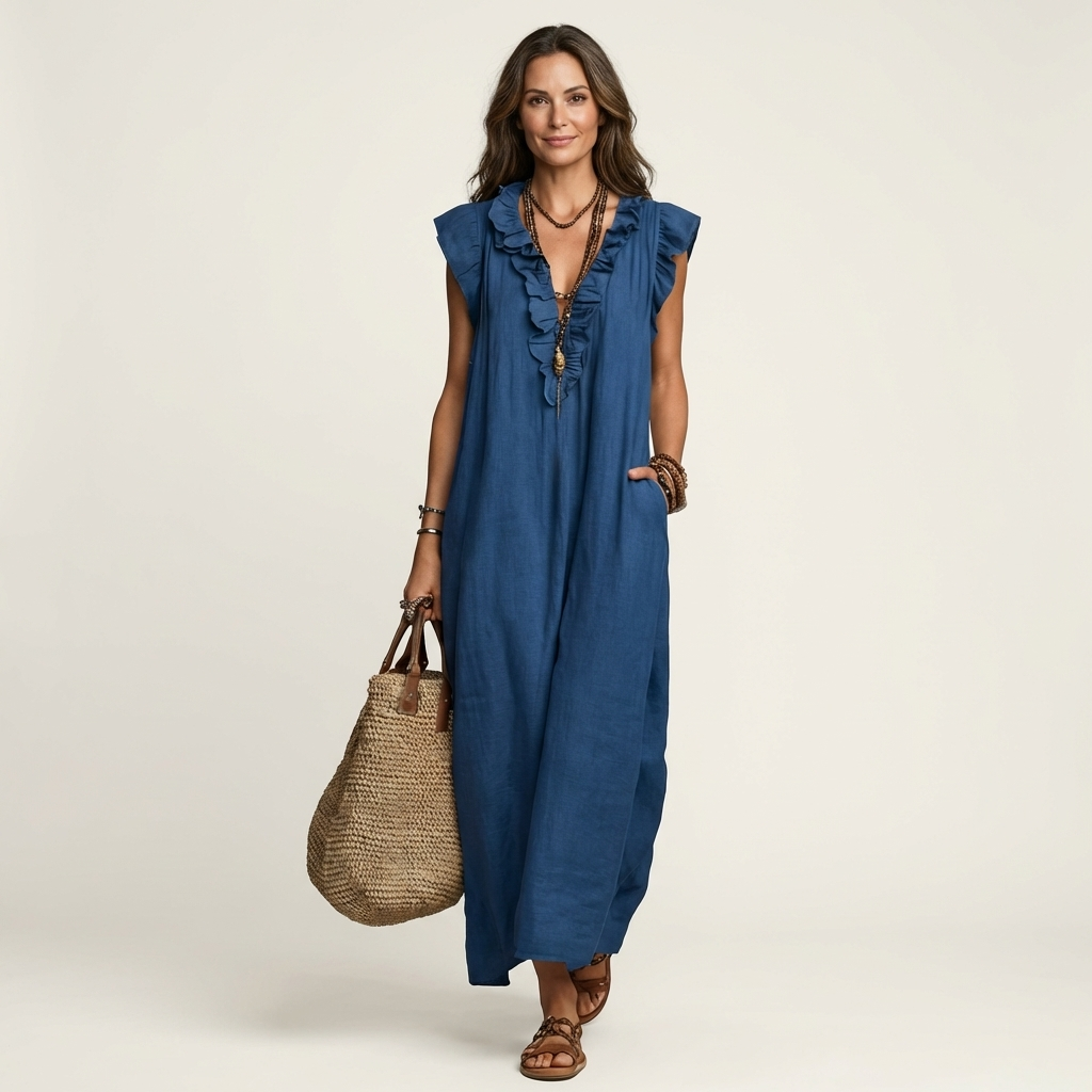 Arabella | Ruffle V-Neck Maxi Kjole