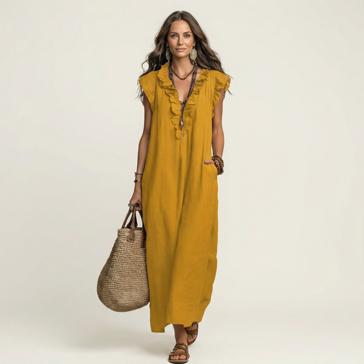 Arabella | Ruffle V-Neck Maxi Kjole