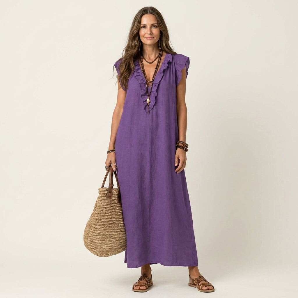 Arabella | Ruffle V-Neck Maxi Kjole