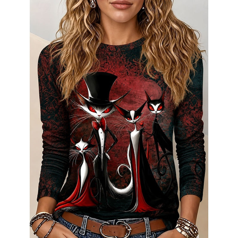 Katherine | Halloween Gothic Graphic Langærmet Top