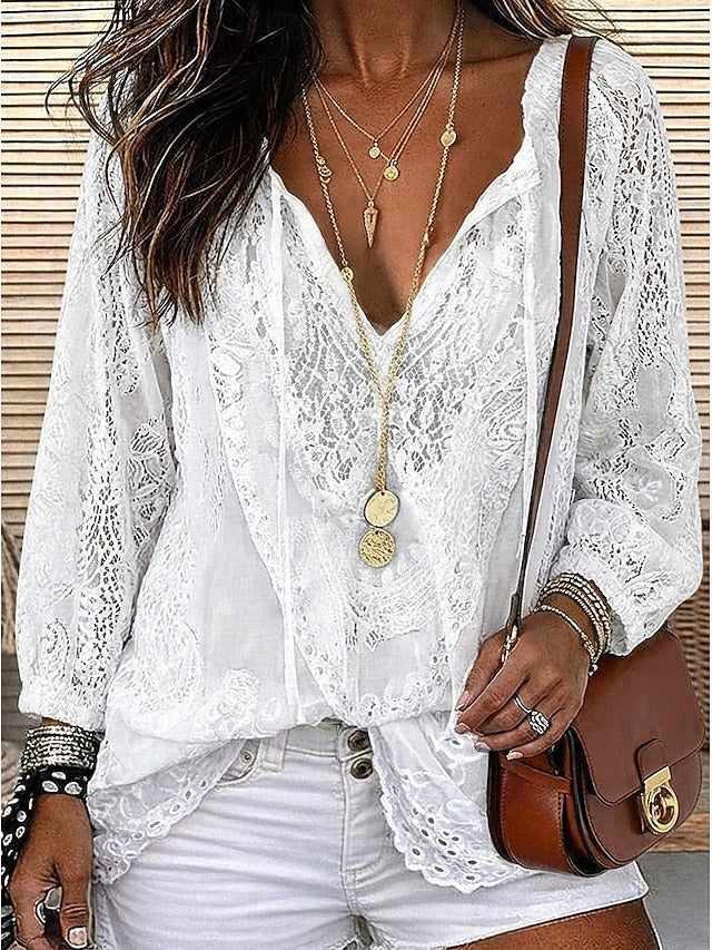 Estelle | Boho Bluse med Blonde-Detaljer