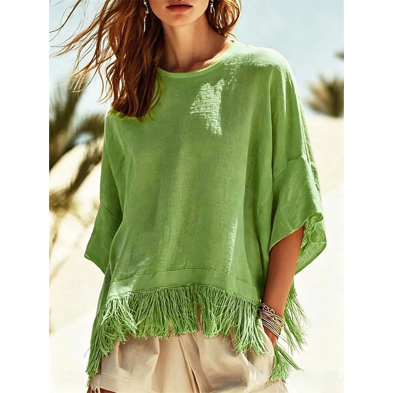 Vera | Fringed Hem Afslappet Bluse