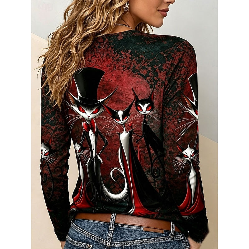 Katherine | Halloween Gothic Graphic Langærmet Top