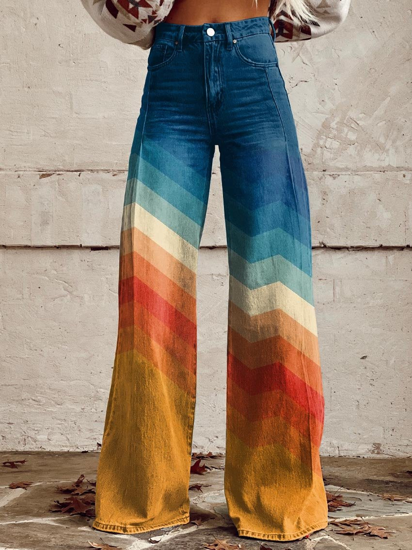Colleen | Elegant Multicolor Retro Zigzag Bukser
