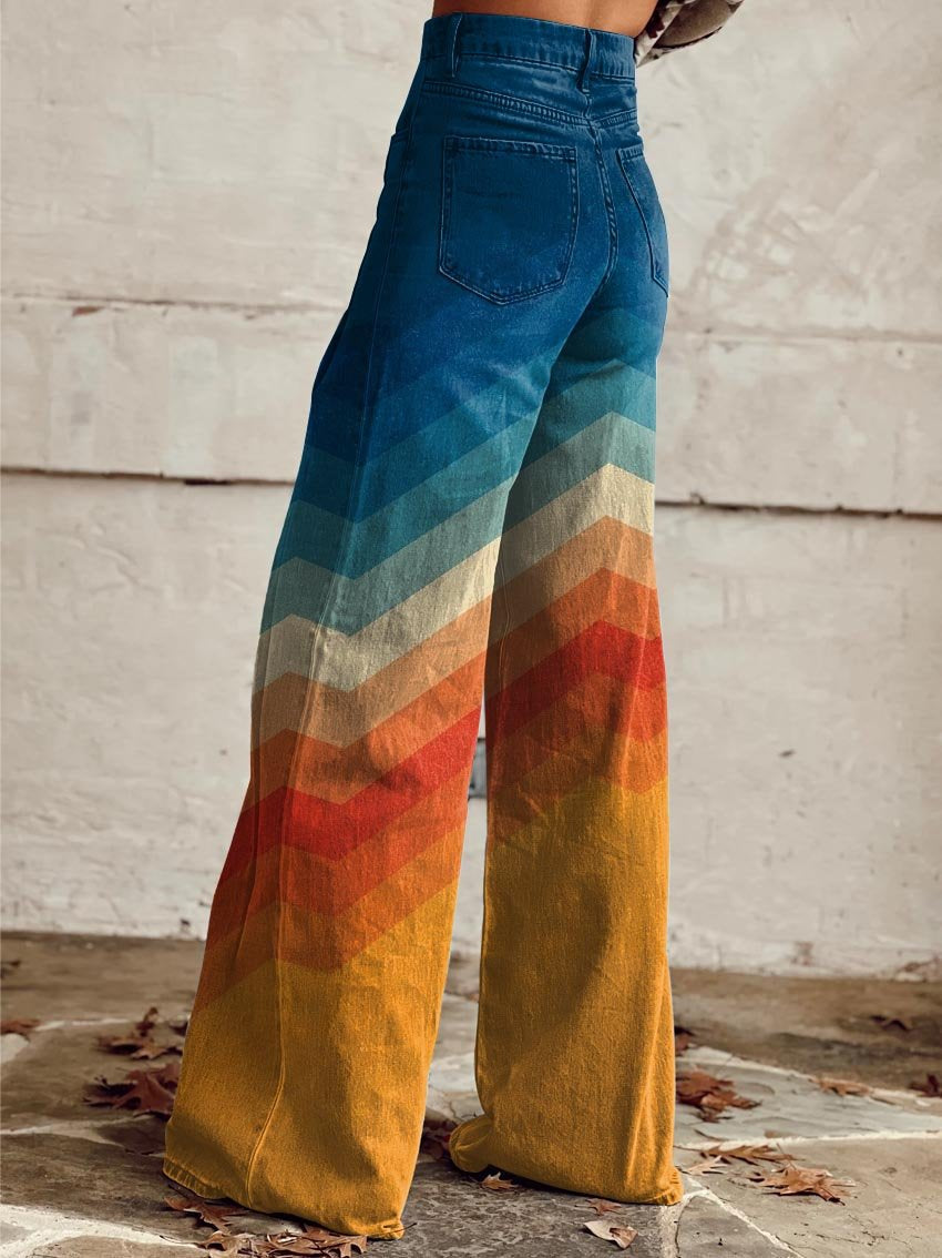 Colleen | Elegant Multicolor Retro Zigzag Bukser