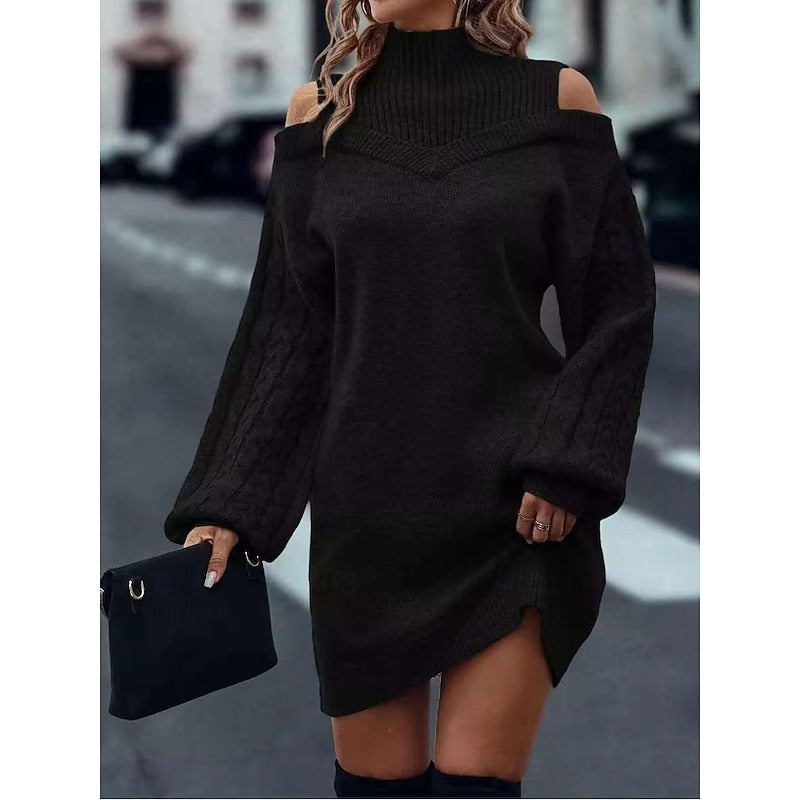 Winifred | Kold- skulder Turtleneck Sweater Kjole