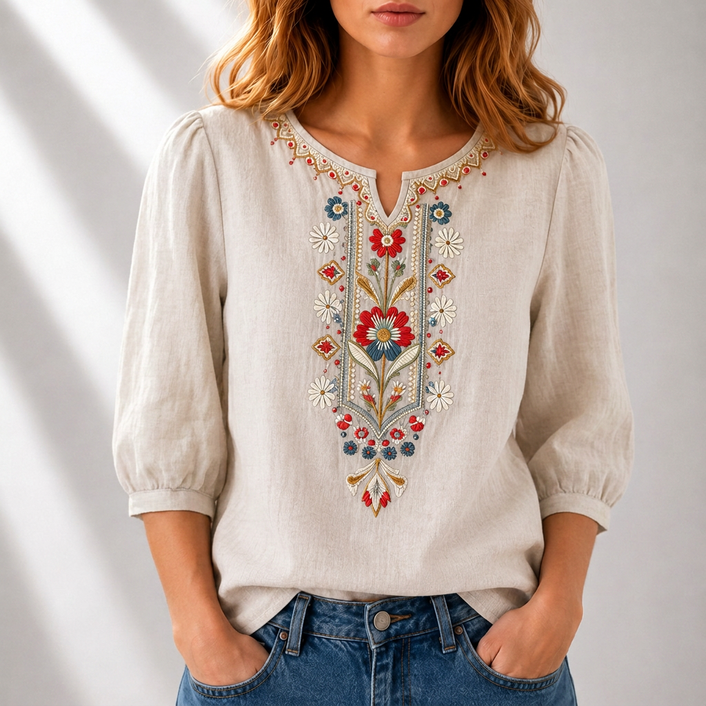 Lucia | Blomstret Broderet Bluse