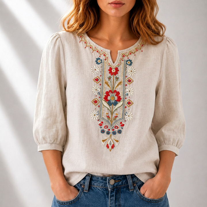 Lucia | Blomstret Broderet Bluse