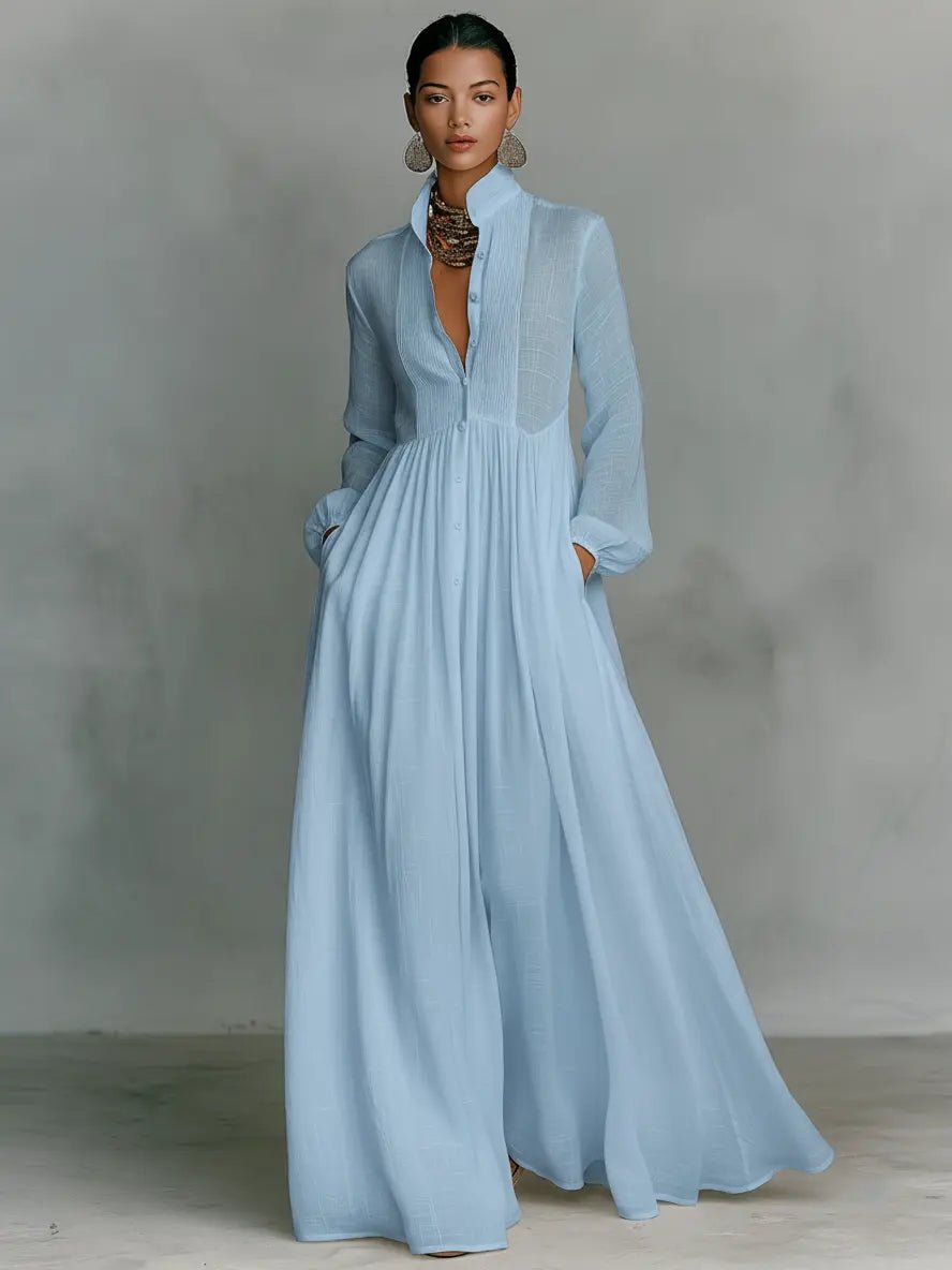 Claire | Flydende Knap-Front Maxi Kjole