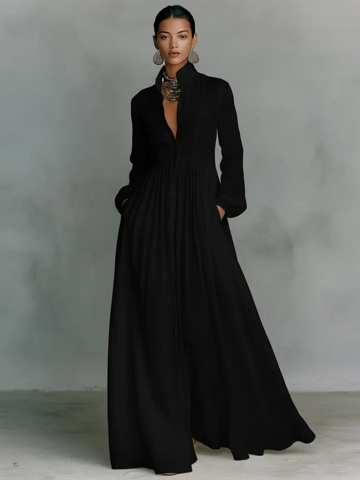 Claire | Flydende Knap-Front Maxi Kjole