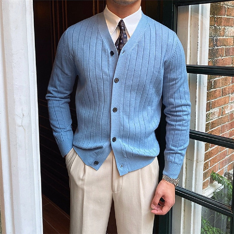Vincent | Ribbet V-Hals Knap Cardigan