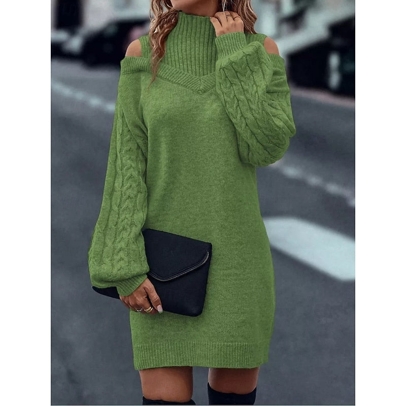 Winifred | Kold- skulder Turtleneck Sweater Kjole