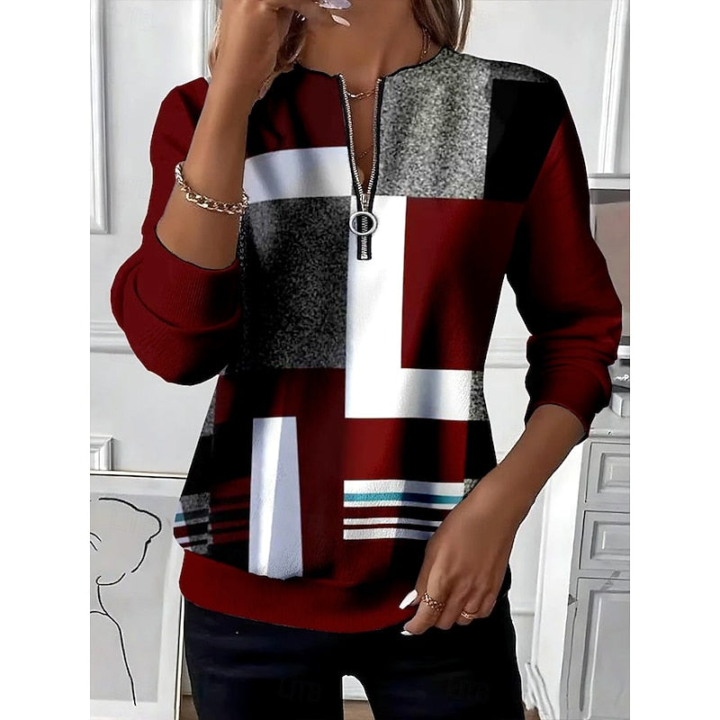 Nancy | Farveblok Zip-Hals Sweatshirt