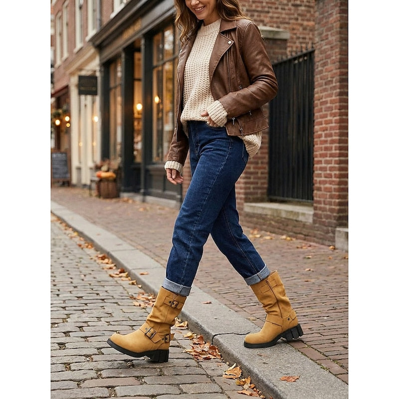 Sylvia | Spænde-Detalje Midt-Under Biker Støvler