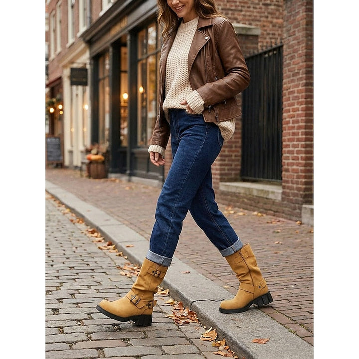 Sylvia | Spænde-Detalje Midt-Under Biker Støvler