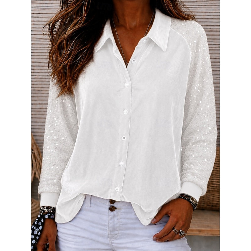 Meredith | Shimmer-Ærme Elegant Skjorte
