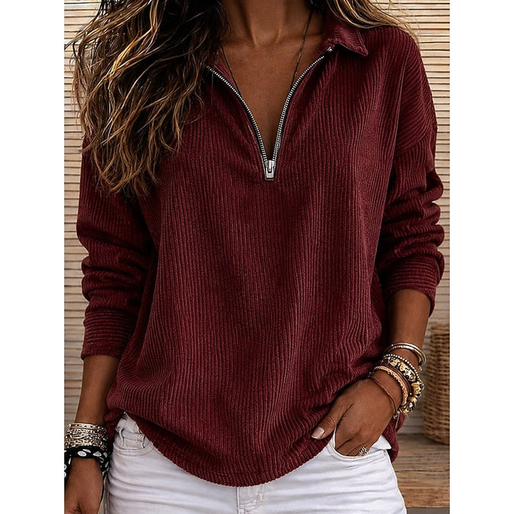 Genevra | Ribbet Quarter-Zip Pullover Top