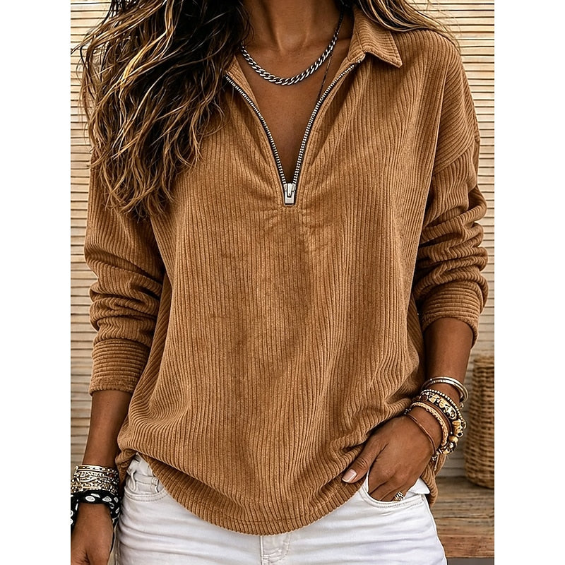 Genevra | Ribbet Quarter-Zip Pullover Top