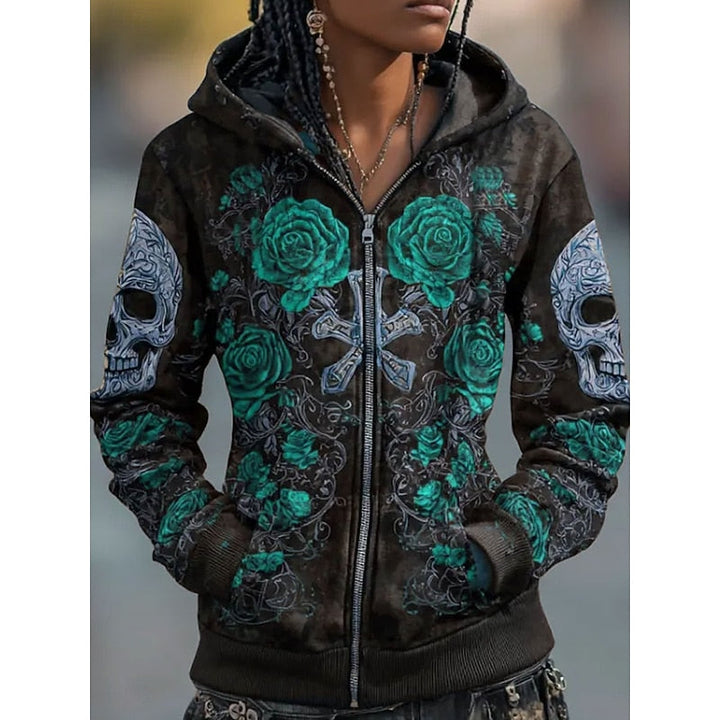 Willow | Hodeskalle &amp; Rose Halloween Zip-Up Hoodie