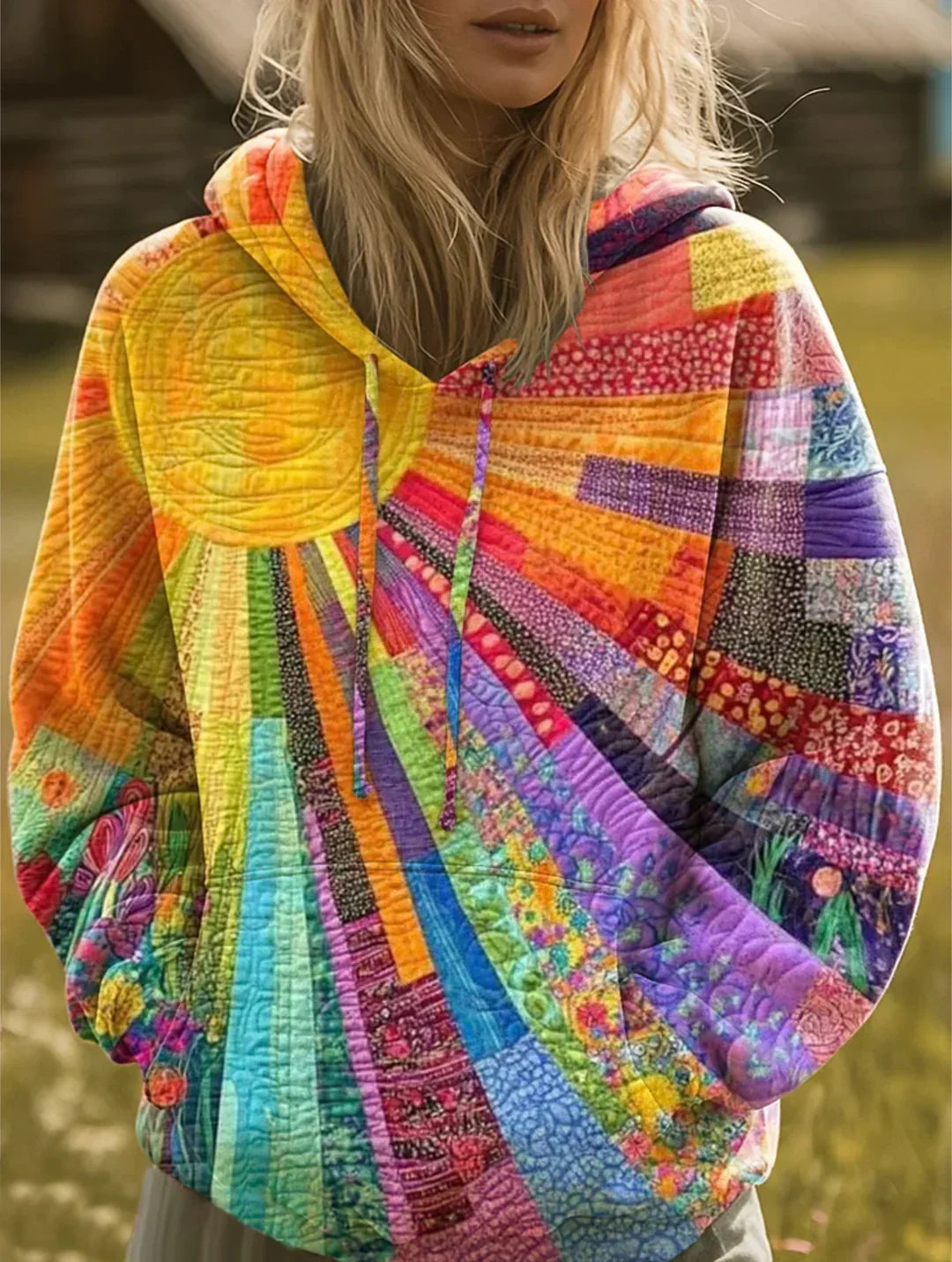 Lila | Strålende Patchwork Bohemian Hoodie