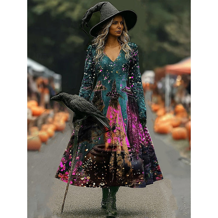 Maren | Halloween Troldkvinde Print A-Line Maxi Kjole
