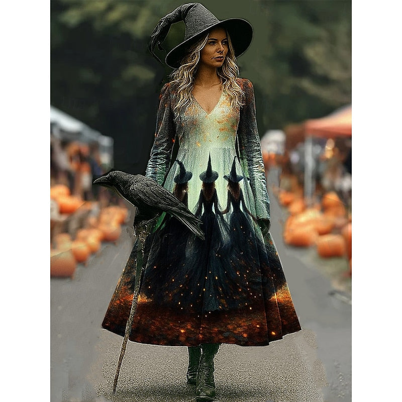 Maren | Halloween Troldkvinde Print A-Line Maxi Kjole