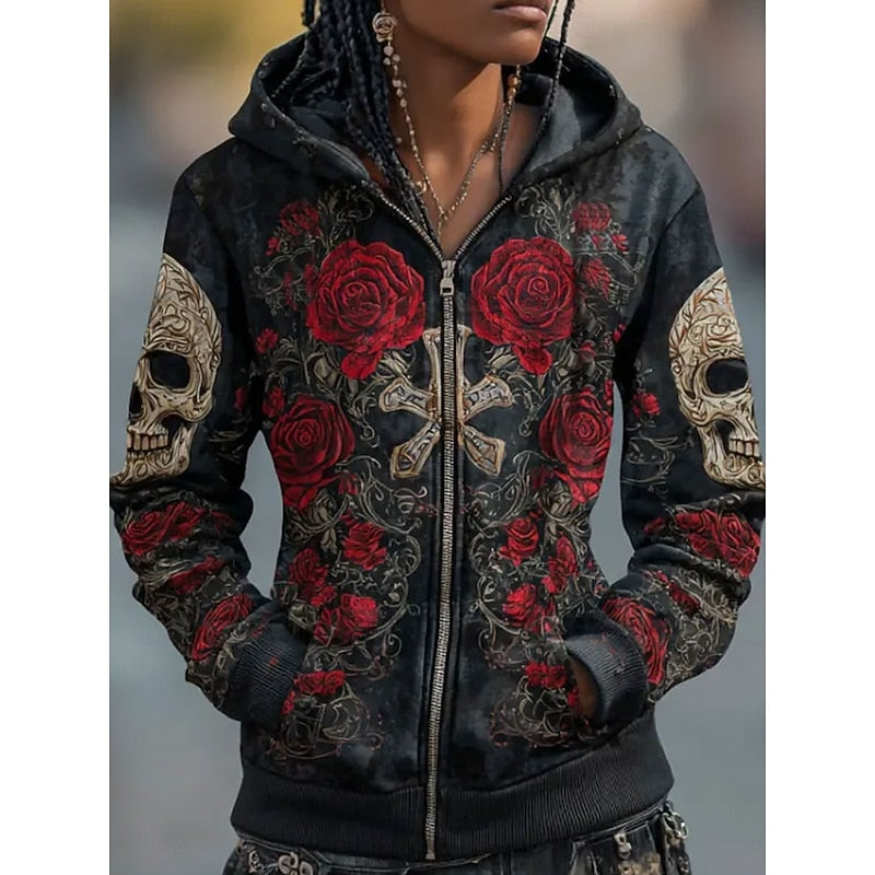 Willow | Hodeskalle &amp; Rose Halloween Zip-Up Hoodie