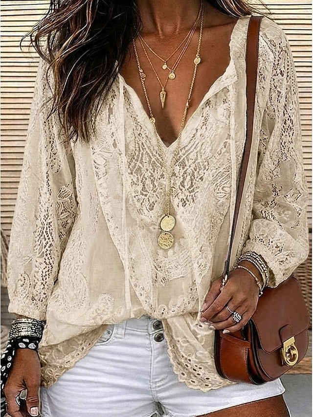Estelle | Boho Bluse med Blonde-Detaljer