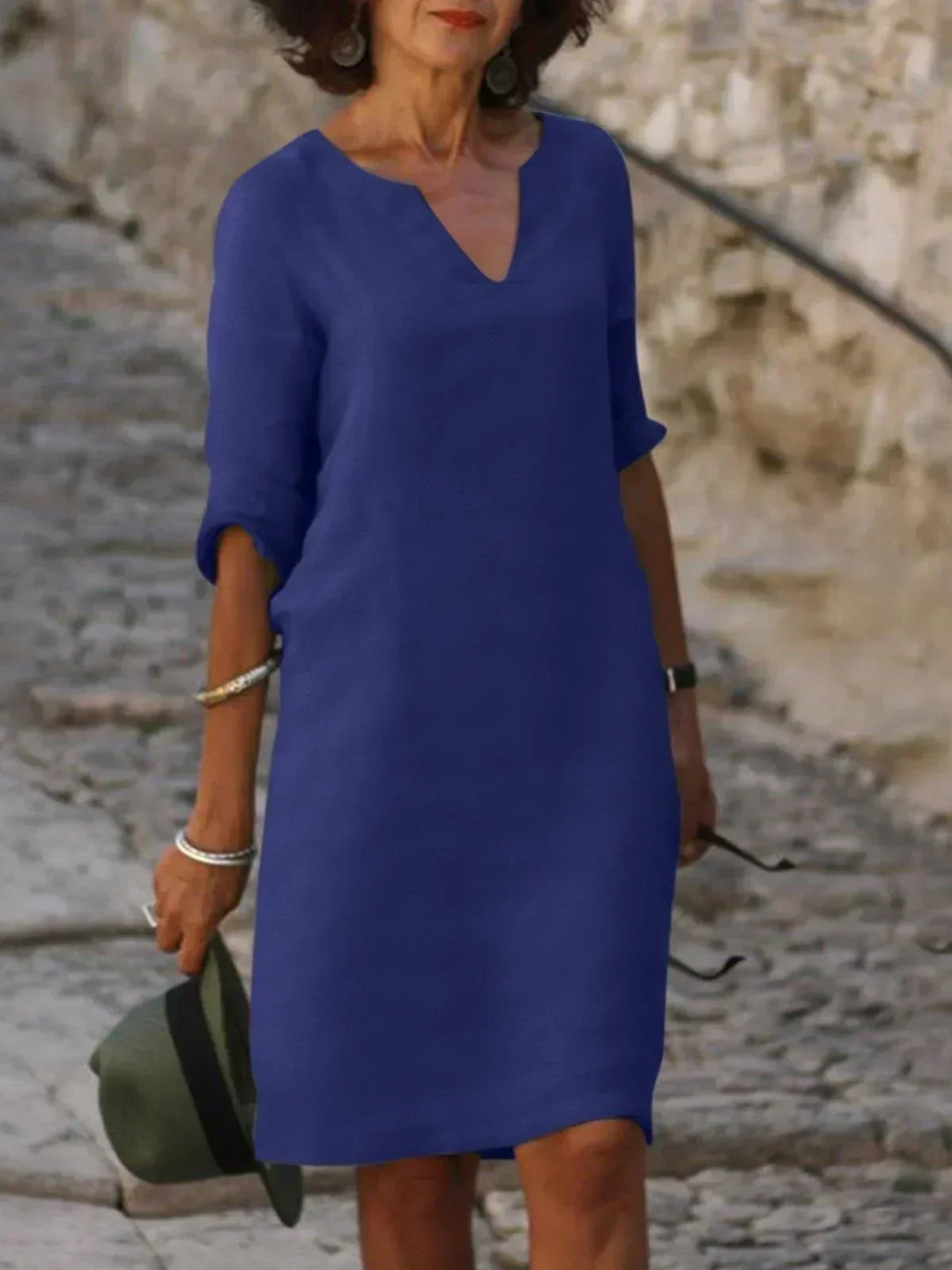 Harper | Elegant V-hals Draperet Midi Kjole