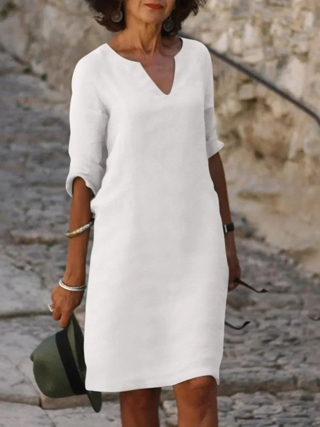Harper | Elegant V-hals Draperet Midi Kjole