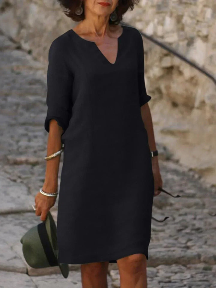 Harper | Elegant V-hals Draperet Midi Kjole