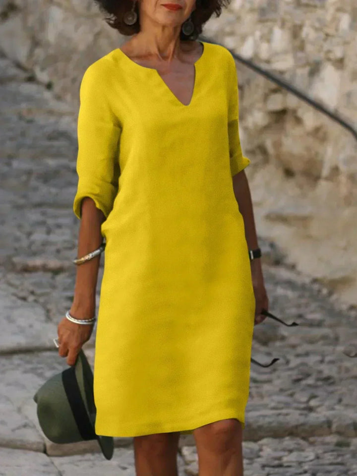 Harper | Elegant V-hals Draperet Midi Kjole