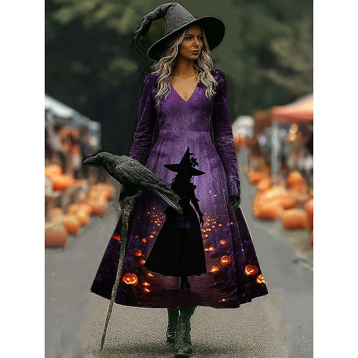 Maren | Halloween Troldkvinde Print A-Line Maxi Kjole