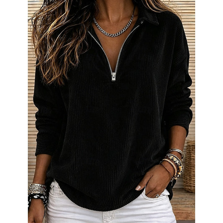 Genevra | Ribbet Quarter-Zip Pullover Top