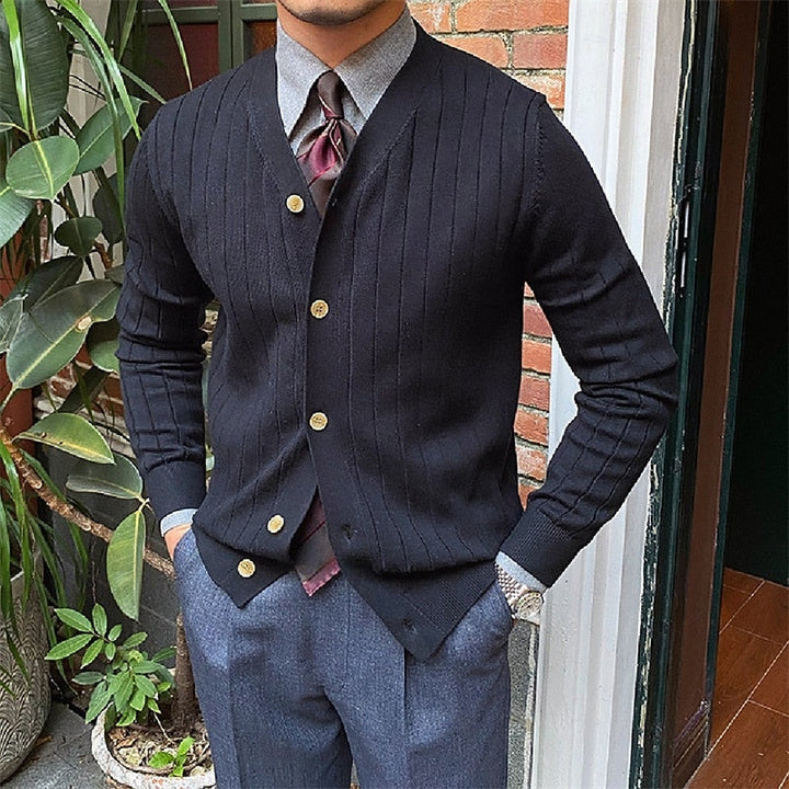 Vincent | Ribbet V-Hals Knap Cardigan