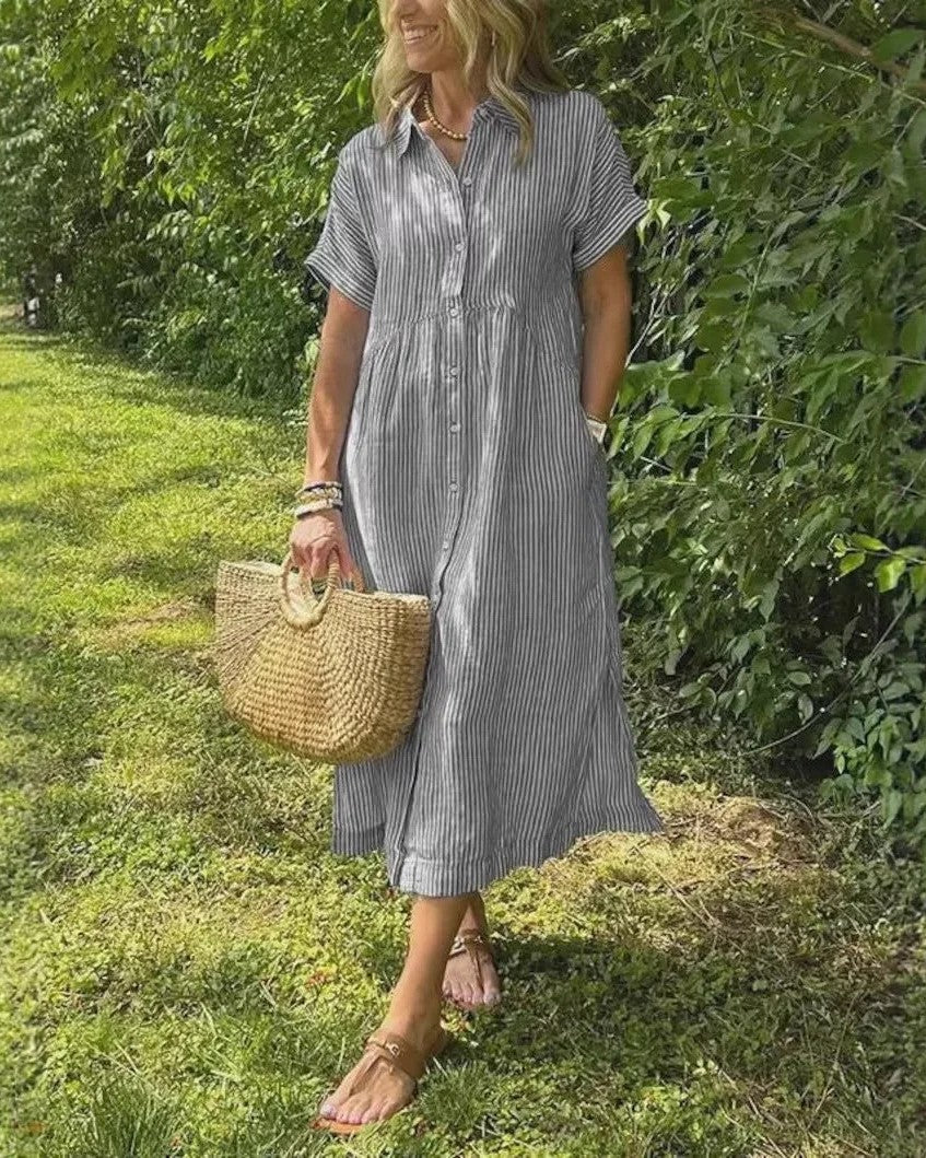 Maggie | Casual Stripe Midi Kjole